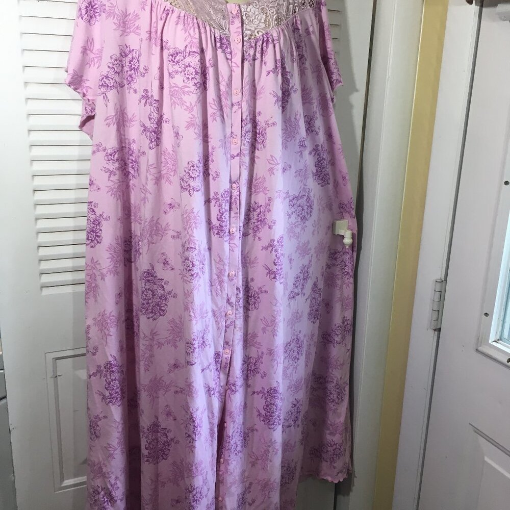 Sx 3x pink knit robe  floral short Sleeve fashion bug button up chest 66"